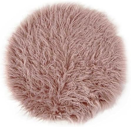 Newborn Photo Props Faux Fur Round 23.6 inch Soft Baby Boy Girl Photo Blanket Studio Photo Mat Light Pink by DJDONJUDY