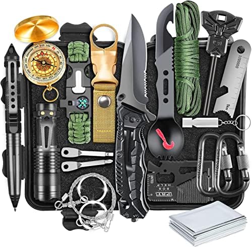 Survival Kit, Gifts for Men Dad Husband, Emergency Survival Gear and Equipment 19 in 1, Fishing Hunting Birthday for Men, Camping Accessories, Cool Gadget, Camping Essentials by XKASE