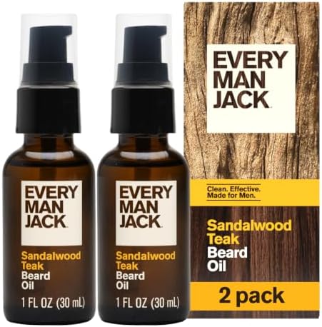Every Man Jack Hydrating Beard Oil for Men, Sandalwood Teak, 1oz (2pk) by EveryManJack