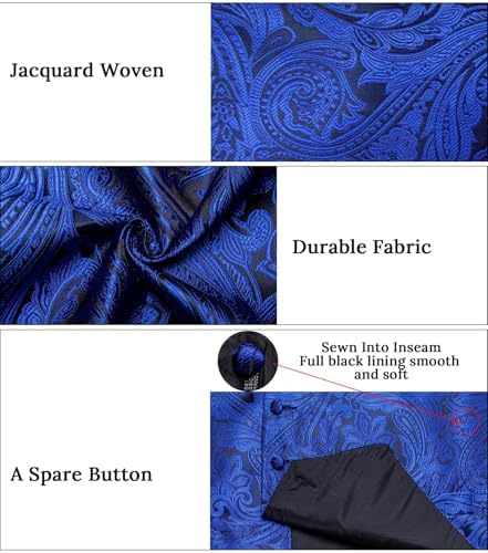 DiBanGu Mens Vest and Tie Set Formal Paisley Waistcoat and Necktie Pocket Square Cufflinks Silk Suit Vest for Tuxedo Wedding - Image 5