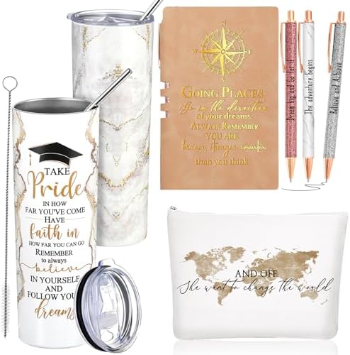 Domensi 6 Pcs Class of 2026 Graduation Gifts for Her Women white 20 oz Tumbler Makeup Bag Journal Ballpoint Pen Inspirational Graduation Gifts Set for College High School Daughter Sister Friend by Domensi
