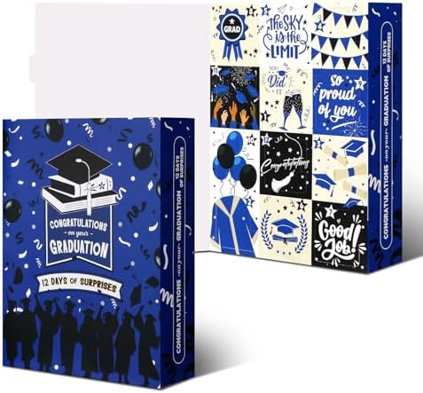 Glenmal Graduation Countdown Calendar Gift Box 12 Days 2026 Graduation Gift Box with Filling Raffia Large Inner Boxes Fill It Yourself Empty Boxes for Graduates Her Him High School College(Blue) by Glenmal
