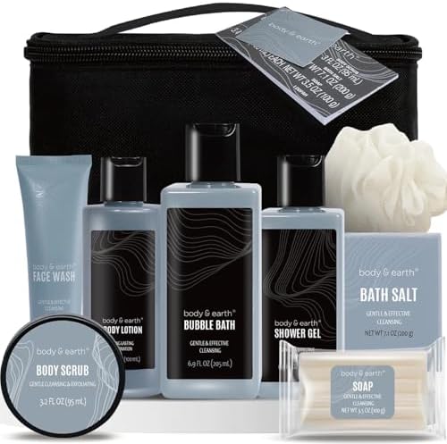 Body & Earth Leather 8pc Spa Gifts for Men Spa Baskets for Men by BODYEARTH
