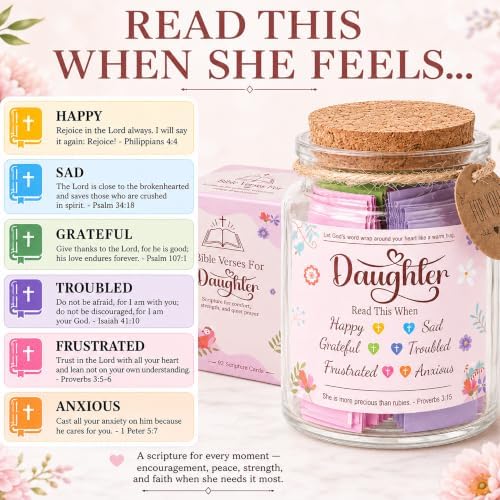 Bible Verses Jar for Daughter – Daughter Gifts From Mom, Graduation Gifts for Daughters, 92 Bible Verses Folded by hand, Christian Gift for Women - Image 6