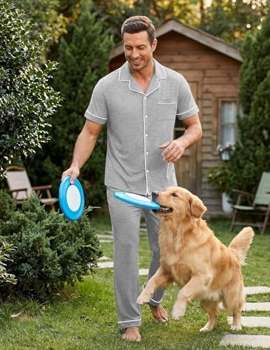 Ekouaer Men's Cotton Pajama Set Short Sleeve Button Down Sleepwear Pjs - Image 3
