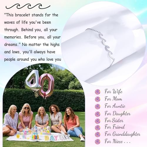 Gifts for Women, Cool Waves Bracelet Christmas Birthday Gift for Happy Birthday 21st, 30th, 40th, 50th, 60th Birthday Gift Ideas for Women Ladies Bestie Friend Sister Mom Daughter Wife Grandma - Image 4