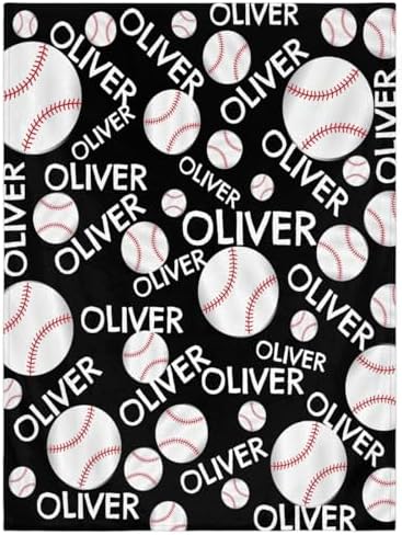 Personalized Baby Blankets for Girls Boys, Custom Baby Blanket with Name Swaddle Toddler Fleece Blanket Personalized Gift Black Baseball by RIRIX