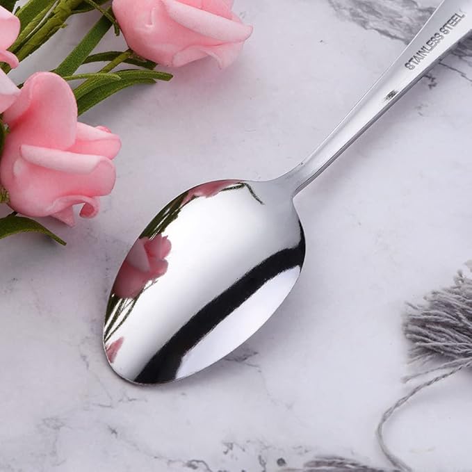 Silver Unique Pattern Design Coffee Espresso Spoons Mini, Mingcheng Stainless Steel Small Teaspoons Silverware Set of 6, BISDARUN 5.5 Inches Food Spoons for Demitasse Dessert Tea