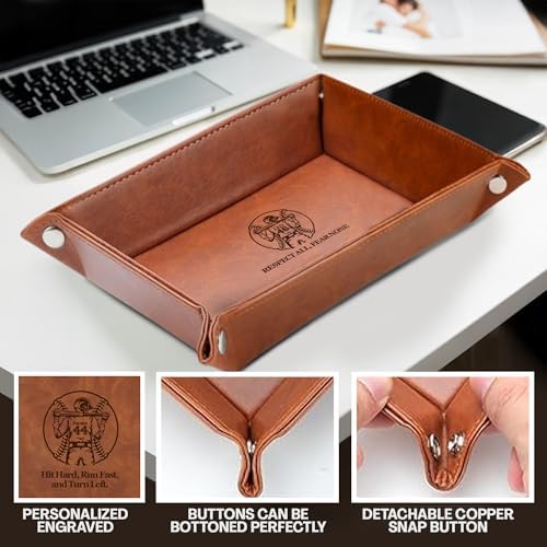 Personalized Baseball Leather Valet Tray with Engraved Name – Custom Nightstand Organizer for Men, Perfect Dad Birthday Gift Idea for Husband, Boyfriend or Father’s Day - Image 3