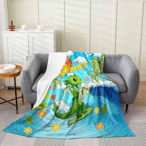 Erosebridal Dragon Flannel Blanket Throw 50x60 Inch Sea Surf Fleece Blanket Coconut Trees Summer Birds Fuzzy Plush Throw Sunglasses Watermelon Ice Cream Living Room Decor by Erosebridal
