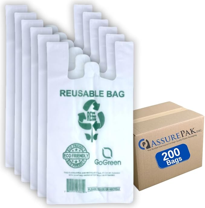 ASSUREPAK White PP Non Woven Reusable Bags - 200 Bags - 1/6 BBL 12"X7"X22" - 45 GSM - White - WHT12722PPNWRB45