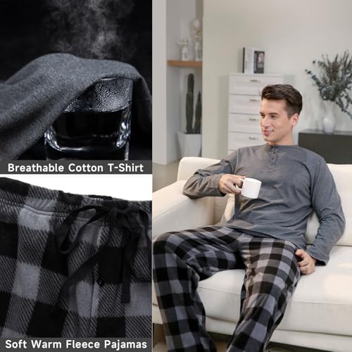 DG Hill Mens Pajama Pants - Pajamas Set Flannel PJ Pants for Men Cotton Top - Image 4