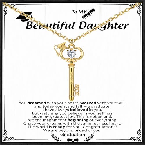 Graduation Gifts, Gold Key Graduation Necklace for Her 2026 Grad Gifts Anniversary Gold Jewelry for Women Sister Friend Classmates Teacher Nurse by Nymerianoble