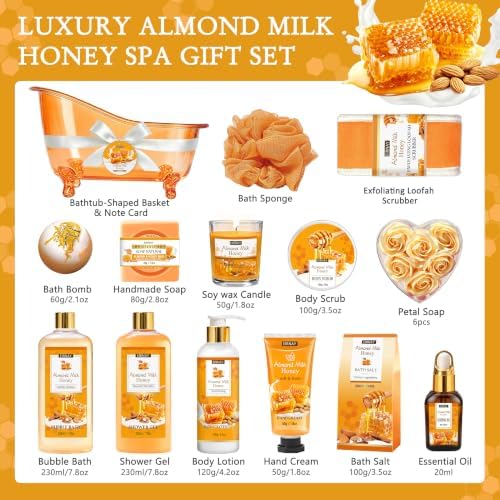 Gifts for Women,15pcs Almond Milk & Honey Spa Gift Basket for Women - Image 2
