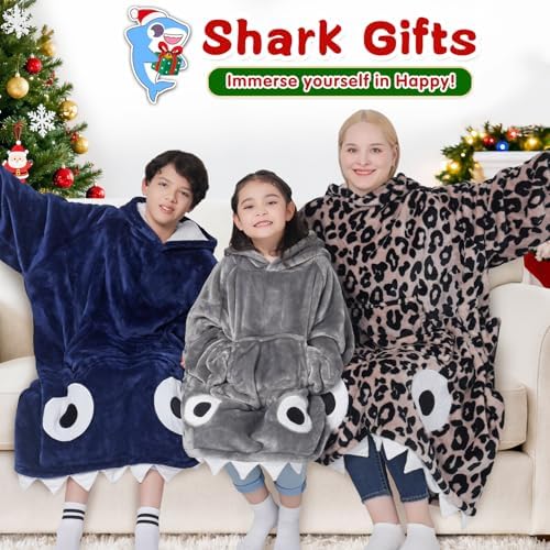 Waitu Shark Hoodie Blanket for Adult, Shark Wearable Blanket Hoodie Gifts for Women Men, Hooded Blanket with Sleeves Funny Shark Gifts for Shark Lovers, Gray - Image 4