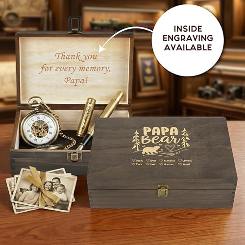 Personalized Gift for Dad or Grandpa, Engraved Wooden Family Memory Box - Image 4