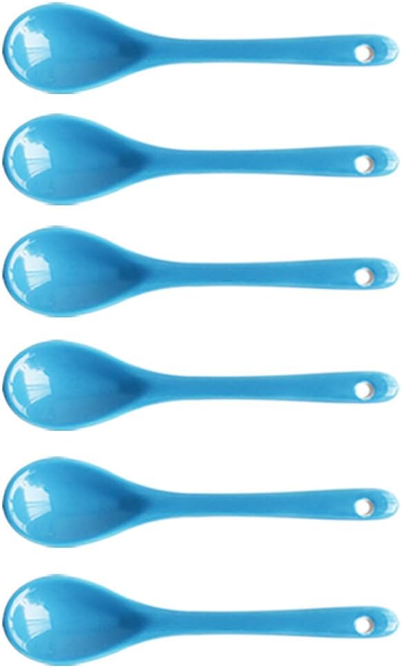 Light Blue 6 pcs Porcelain Egg Spoons Ceramic Spoons 4.7 inch Coffee Dessert Yogurt Tea Milky Tea