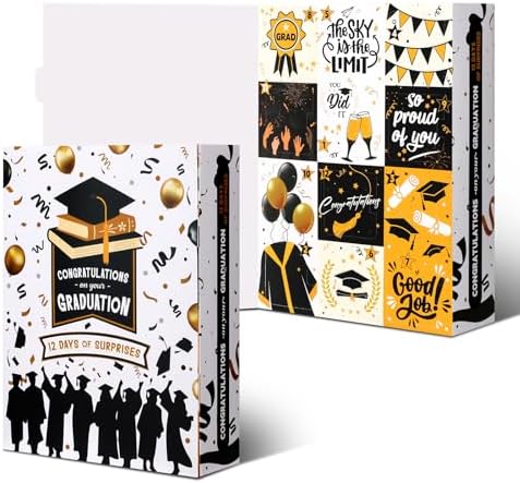 Glenmal Graduation Countdown Calendar Gift Box 12 Days 2026 Graduation Gift Box with Filling Raffia Large Inner Boxes Fill It Yourself Empty Boxes for Graduates Her Him High School College(Black) by Glenmal