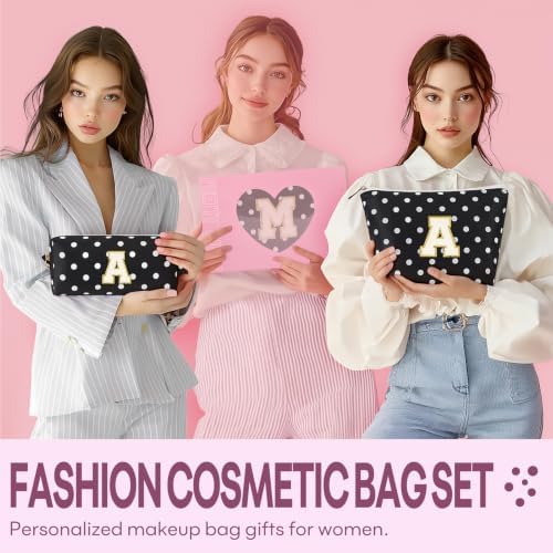 mibasies 2 PCS Initial Makeup Bags for Women: Cosmetic Bag for Travel Toiletry - Birthday Gifts for Teen Girl Gifts Trendy Stuff - Graduation Teacher Gift for Girlfriend -Polka Dot Black K - Image 5
