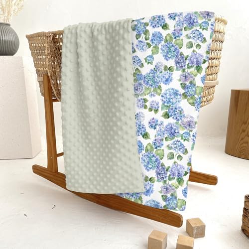 Blue Hydrangea Floral Baby Blankets for Girl Boy Spring Summer Wildflowers Soft Mink Dotted Backing Double Layer Swaddle Blanket Floral Blooms Spring Bed Throw for Newborn Infant Toddler Nursery 30x40 - Image 6