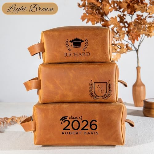 Graduation Gifts, Personalized Leather Toiletry Bag for Men, High School College Masters Degree Gift for Him, Groomsmen, Husband, Dad, Boyfriend, Birthday, Anniversary, Wedding, Father Day Gifts - Image 6