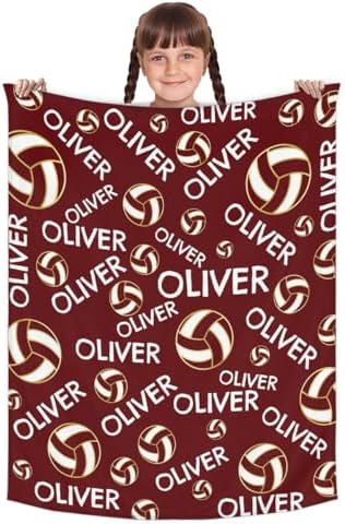 Personalized Baby Blankets for Girls Boys, Custom Baby Blanket with Name Swaddle Toddler Fleece Blanket Personalized Gift Red Volleyball Text - Image 2