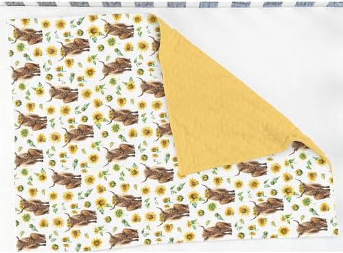 Highland Cow Sunflowers Baby Blankets for Girl Boy Highland Cattle Yak Boho Floral Soft Mink Dotted Backing Double Layer Swaddle Blanket Farmland Animal Bed Throws for Newborn Toddler Nursery 30x40 - Image 3