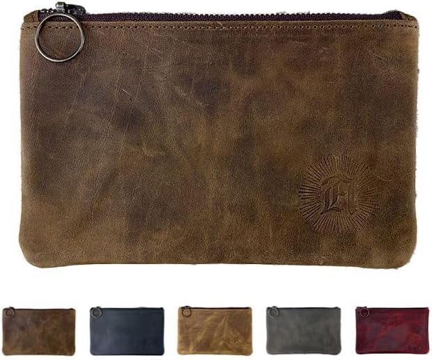 Leather Pouch with Zipper (Whiskey Brown, 7.75" x 5")