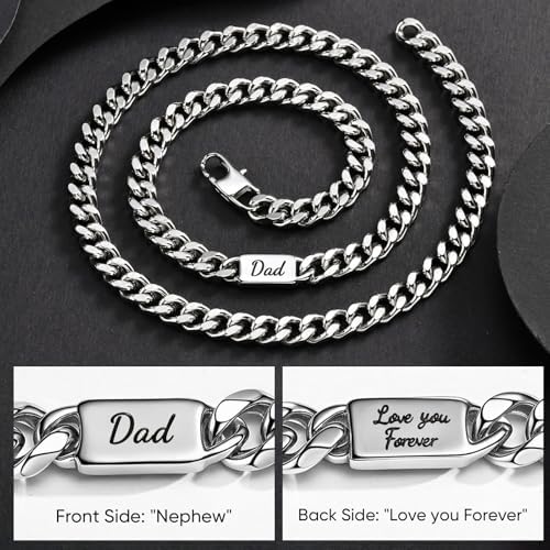 MEALGUET Cuban Link Chain Necklace for Men : Men's 316L Stainless Steel Silver Love You Forever Engraved Curb Chains Necklaces for Son Grandson Nephew Boyfriend, Jewelry Gifts for Birthday Valentines - Image 4