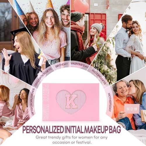 mibasies 2 PCS Initial Makeup Bags for Women: - Birthday Gifts for Teen Girls 11 12 13 14 15 16 Years Old - Preppy Trendy Stuff - Cosmetic Bag for Travel Toiletry - Pink K - Image 5