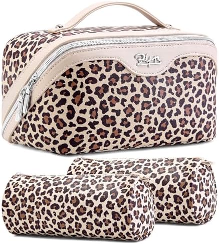 BOYATU Travel Makeup Bag Organizer: 3 Pcs Leopard Cometic Bag Set for Women by BOYATU