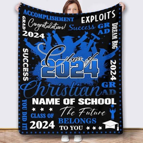 High School Graduation Gift 2024 Graduation Throw Blanket Blankets with Pictures Customized High School Graduation Gift Graduation Gift for Him, 2024 Graduation Throw Blanket 54x70inch - Image 2