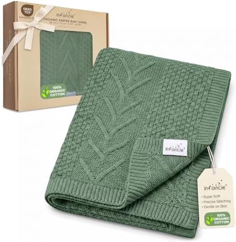 Organic Cotton Knit Baby Blanket Unisex Infant & Toddler 31x43 in by Infancie