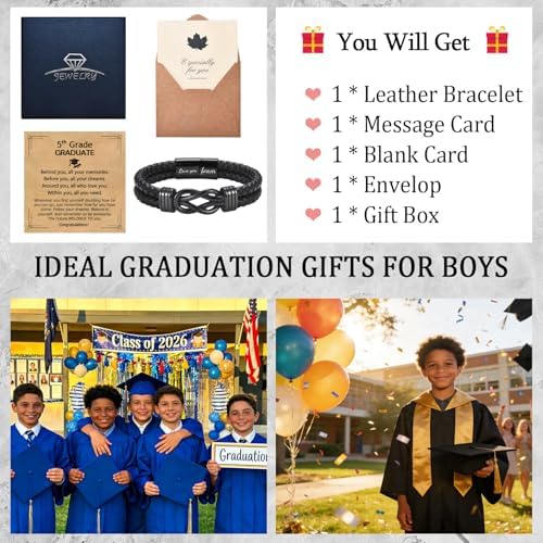 EPIRORA Graduation Gifts Bracelet for Him -Black Braided Leather Infinity Knot Bracelets for Men, Cool Class of 2026 Grad Gifts for 5th Grade | 8th Grade | Middle School | College | Master Degree - Image 4