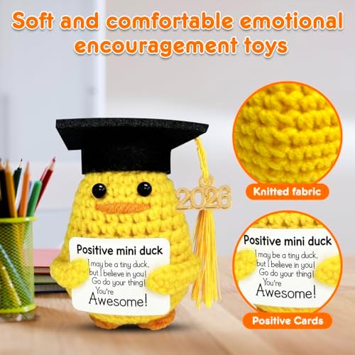 Graduation Gifts Set Class Of 2026，6 Pcs Positive Ducks With Grad Cap，Funny Gifts For High School College For Her Girls Him Boys，Handmade Inspiring Emotional Support Positive Crochet Animals (Duck) - Image 4