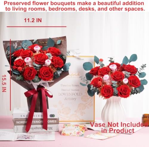 Lovenfold Flowers for Delivery Birthday Flowers Gift for Her,Preserved Flowers Bouquet 9 Roses Bouquet,Birthday Gifts for Women Mom Grandma(9 Red Roses) - Image 2
