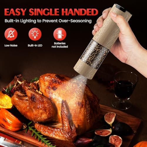 Electric Salt and Pepper Grinder Set Automatic Battery Pepper Mill Shakers Adjustable Coarseness Upgraded Larger Capacity with Led Home and Kitchen Appliances Birthday Gifts for Women Mom - Image 3