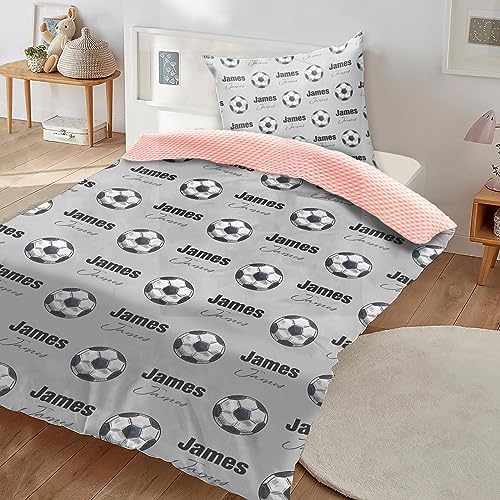 Custom Soccer Blanket - Personalized Name with Soccer Patterns - Soft Plush Flannel Blanket with Double Layer Dotted Backing for Baby Toddler Kids Teen Boys Girls Gifts Grey - Image 3