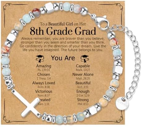 Graduation Gifts for Her- Class of 2026 Primary Middle High School College Grad Gift, Adjustable Stainless Steel Beaded Cross Bracelet for Girls & Women by WIKHIA