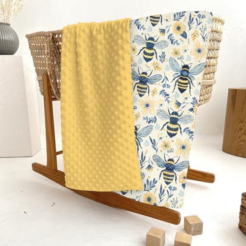 Bees Flowers Baby Blankets for Girl Boy Vintage Bees Boho Wildflowers Soft Mink Dotted Backing Double Layer Swaddle Blanket Bee Floral Spring Summer Bed Throws for Newborn Toddler Nursery 30x40 - Image 6