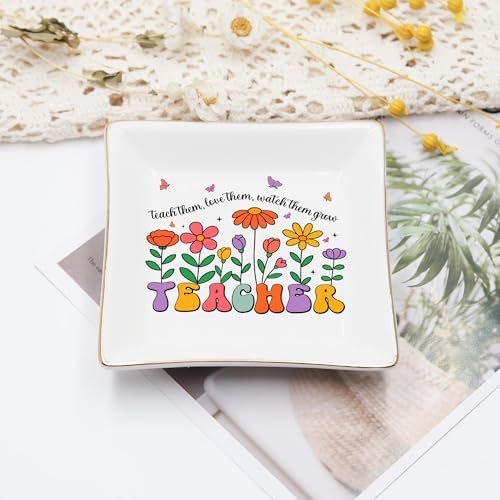 Teacher Appreciation Gifts for Women, Floral 4" Jewelry Dish, Thank You Gifts for Teachers, Graduation & Back to School Gift For Teacher, End of Year Gift from Student, Retirement Teachers - Image 2