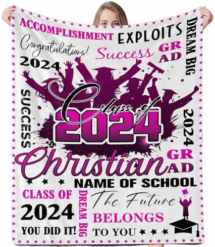 Custom Blanket with Text Picture Collage Graduate Gifts Customized Gifts for Men Customize Blanket Graduation Gift for Her, Blanket Customized 2024 Graduation Throw Blanket 50x60inch by Unknown