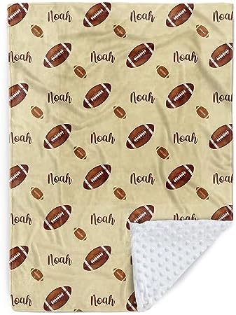 Custom Football Blanket - Personalized Name with Football Patterns - Soft Plush Flannel Blanket with Double Layer Dotted Backing for Baby Toddler Kids Teen Boys Girls Gifts Yellow by Duckbe