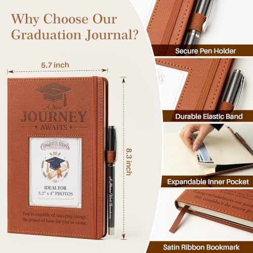 Graduation Gift for Her Him Journal with Photo Frame - A New Journey Awaits A5 Notebook & Pen Gift Set, Memorable Farewell Gift for Coworker, Retirement Gifts for Women, Going Away, New Job - Image 6