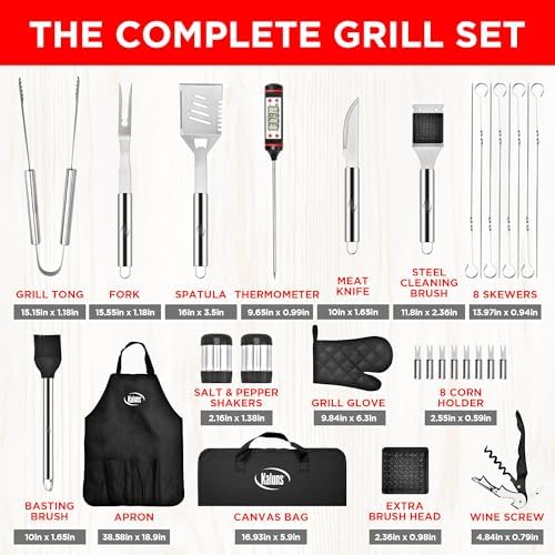 Kaluns Grilling Accessories, Dad Gifts for Christmas, Heavy Duty Stainless Steel Grill Set BBQ Grill Accessories for Outdoor Grill with Meat Thermometer, Case and Apron - Image 2