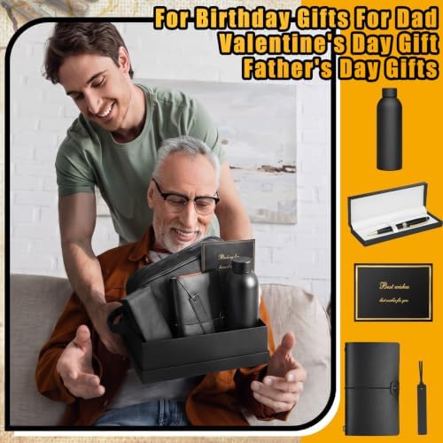 8 Pcs Birthday Gifts for Men Thank You Gift Basket Ideas Set 17 oz Stainless Steel PU Leather Notebook Toiletry Bag Bookmark Pen with Box Greeting Card for Dad Grandpa Husband Christmas - Image 5