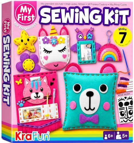 KRAFUN My First Sewing Kit for Kids Ages 6-12 | 7 Animal Dolls by FunCreativeArtsCraftKits