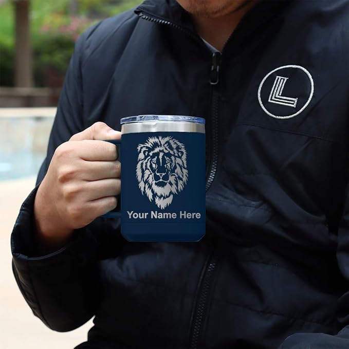 LaserGram 15oz Vacuum Insulated Coffee Mug, Cup Cake, Personalized Engraving Included (Navy Blue)