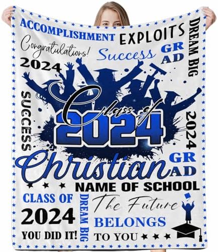 Personalized Senior Class of 2024 Blankets with Photo and Name Customized Gifts for Men Graduation Gift Card Box Senior Graduation Gifts Personalized Blanket with Photo 50x60inch by Unknown
