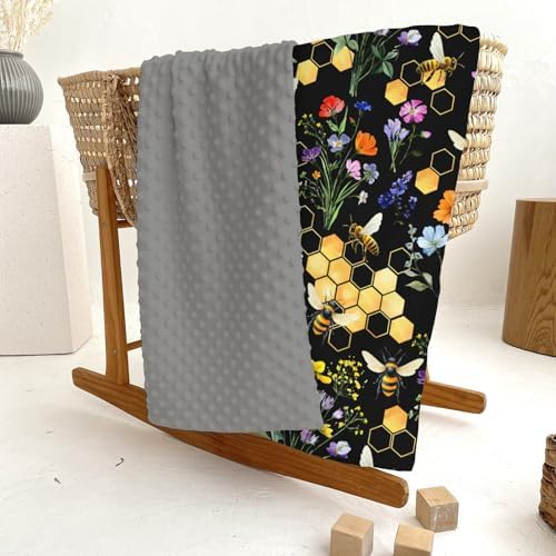 Boho Wildflower Bees Honeycomb Baby Blankets for Girl Boy Watercolor Honeybee Floral Soft Mink Dotted Backing Double Layer Swaddle Receiving Blanket for Toddler Nursery Crib Summer Bed Blanket 30x40 - Image 6